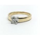 An 18ct yellow gold ring with single princess cut diamond, approx 0.35ct, ring size approx N