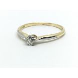 A vintage 18ct yellow gold and diamond solitaire ring, approx 0.20ct, ring size approx R/S