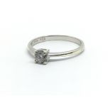 A 9ct white gold diamond solitaire ring, approx 0.25ct, ring size approx N