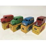 Dinky toys, #451 Trojan van Dunlop, #454 Trojan van Cydrax, #481 Bedford van Ovaltine and #455