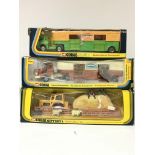 Corgi toys, #1104 Bedford horse transporter, #1105 Horse transporter (damaged box) and Gift set 4