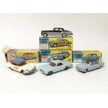 Corgi toys, #245 Buick Riviera, #430 Bermuda taxi, #217 Fiat 1800 and #224 Bentley Continental