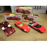 Dinky toys, #217 Alfa Romeo OSI Scarabed, #204 Ferrari 312P and #202 Fiat Abarth 2000, boxed