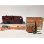 Dinky toys, #581 Horsebox and #14c Coventry climax fork lift truck, boxed