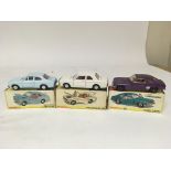 Dinky toys, #168 Ford Escort, #159 Ford Cortina de lux and #165;Ford Capri, boxed