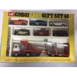 Corgi toys, Gift set 48 , car transporter with 6 cars, boxed , slight tear to box