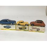 Dinky toys, #011455 Citroen CX pallas, #1408 Honda S 800 and #149 Citroen Dyane, boxed