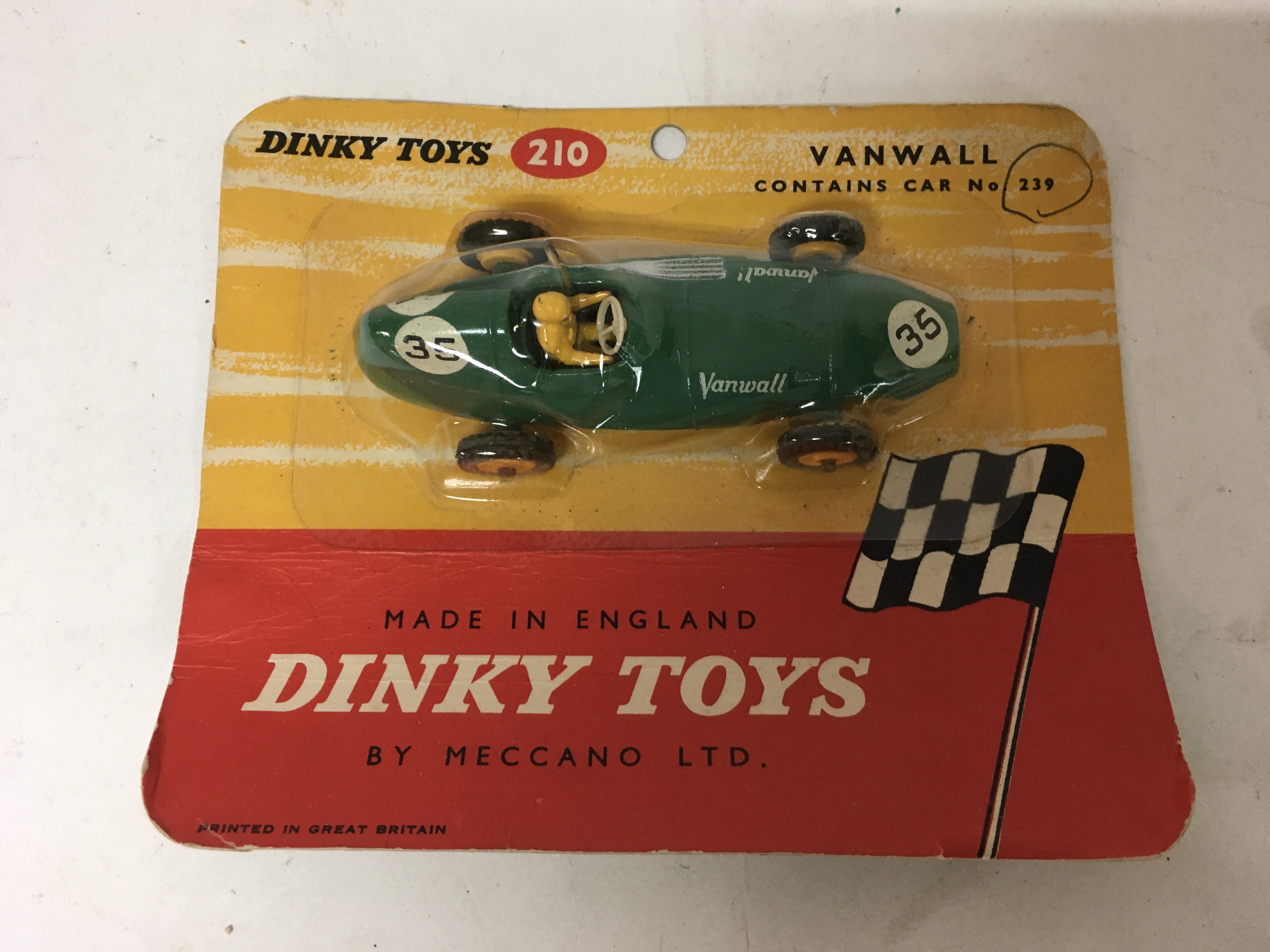 Dinky toys, #210 Vanwall racing car , carded contains car #239