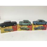 Dinky toys, #135 Triumph 2000 (playworn), #138 Hillman Imp saloon and #139 Ford Consul Cortina,