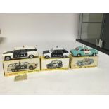 Dinky toys, #1429 Break Peugeot 404 police, #1450 Simca 1100 police and #270 Ford panda police