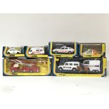 Corgi toys, Emergency services including #44 Mounted police set, #1127 Simon Snorkel fire engine, #