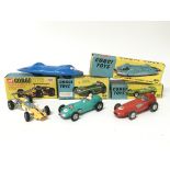 Corgi toys, #153 Proteus Campbell Bluebird record car, #150 Vanwall F1 Grand Prix, #152S BRM F1