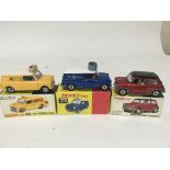 Dinky toys, #274 AA Mini van, #273 RAC Mini van and #183 Morris Mini minor, boxed