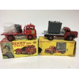 Dinky toys, #425 Bedford TK coal lorry, writing on box, #34B Flat bed truck with container, tatty