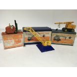 Dinky toys, #14c Coventry climax fork lift truck, #752 Goods yard crane and #571 Coles mobile crane,