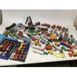 A box containing a collection of loose Diecast vehicles including Matchbox, Corgi etc, including