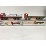 Dinky Supertoys, #902 Foden flat truck and #905 Foden flat truck with chains, boxed