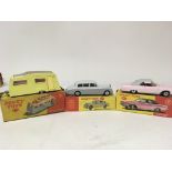 Dinky toys, #117 Four berth caravan, #198 Rolls Royce phantom V and #137 Plymouth fury