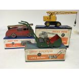 Dinky toys, #555 Fire Engine, playworn, #571 Coles mobile crane and #751 Lawn mower, boxed