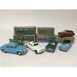 Triang Spot on, 1:42 scale, #Austin A40 x2 , Jenson, Jaguar police car and Rover 3000, boxed, wear