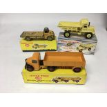 Dinky toys, #965 Euclid rear dump truck, #409 Bedford Articulated lorry and #419 Leyland cement