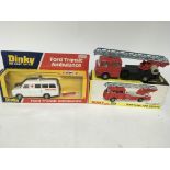 Dinky toys, #274 Ford Transit Ambulance and #956 Turntable fire escape, boxed
