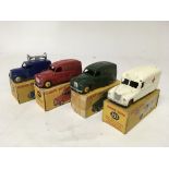 Dinky toys, #492 Loud speaker van, #471 Austin van Nestles, #472 Austin van Raleigh cycles and #