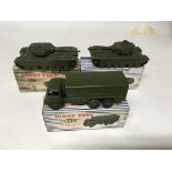 Dinky toys, #651 Centurion tank x2 and #622 10 ton Army truck, boxed