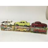 Dinky toys, #212 Ford Cortina rally car, #156 SAAB 96 and #151 Vauxhall Victor 101, boxed