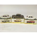 Dinky toys, #510 Peugeot 204, #011452 Peugeot 504 and #1428 Peugeot 304, boxed