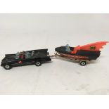 Corgi toys, Batmobile and Batboat on trailer, Whizzwheels, in good condition , missing Robin and