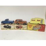 Dinky toys, #344 Land Rover, #192 Range Rover and #117 Four birth caravan, boxed