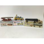 Dinky toys, French Dinky, #32D An Extending ladder fire tender, #38A Skip lorry and #893 Articulated