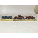 Dinky toys, #132 Ford 40-RV, #224 Mercedes Benz CIII and #220 Ferrari P5, boxed