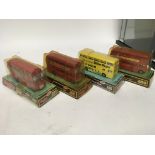 Dinky toys, #289 Routemaster buses x3 and #295 Atlantan bus, boxed