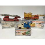 Dinky toys, #956 Turntable fire escape, #972 20 ton lorry mounted crane, Coles, and #430 Breakdown