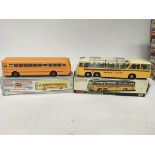 Dinky toys, #949 Wayne School bus and #961 Swiss postal bus, boxed