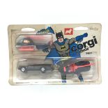 Corgi Juniors #2601 Batman, includes Batmobile and trailer with Batboat and Batcopter, carded