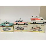 Dinky toys, #270 Ford panda police car, #254 Police patrol Land Rover and #287 Police accident unit,