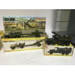 Dinky toys, #615 US Jeep with 105 mm Howitzer and #823 Camion GMC military tanker, boxed