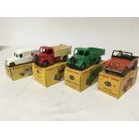 Dinky toys, #253 Daimler Ambulance, #410 Bedford end tipper, #411 Bedford truck and #340 Land Rover,