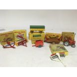 Dinky toys, #301 Field Marshall tractor, #320 Harvest trailer, #70 covered trailer, #341 Land