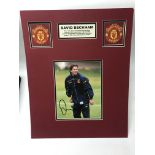 An original mounted and signed David Beckham Manchester United photo