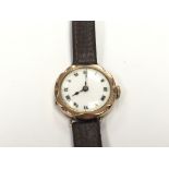 A Vintage 9carat gold ladies watch with a leather