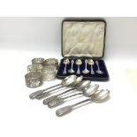 Six white metal filigree napkin rings five Victori