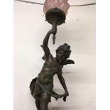 A speltar figure in the form of a cherub with pink