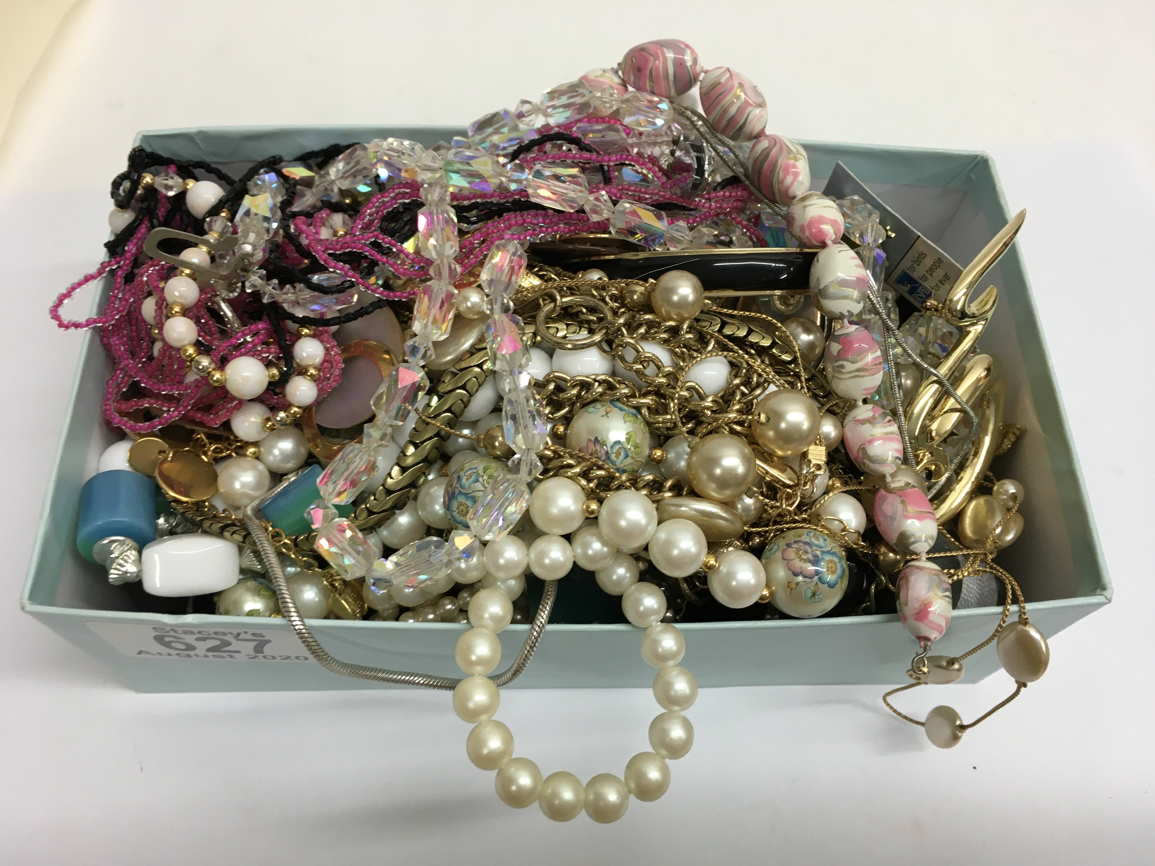 A small box of good mixed costume jewellery - NO R