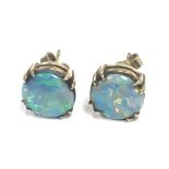 A pair of fire opal doublet earrings .