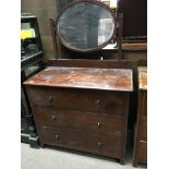 A 1930s mirror backed 3 draw chest. 100 x 150 x 51