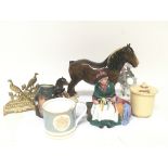 A Beswick horse Doulton figures brass ornaments.